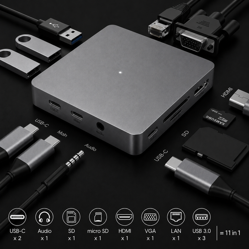 Zyntro 11-in-1 USB-C Docking Station with HDMI, VGA & Ethernet